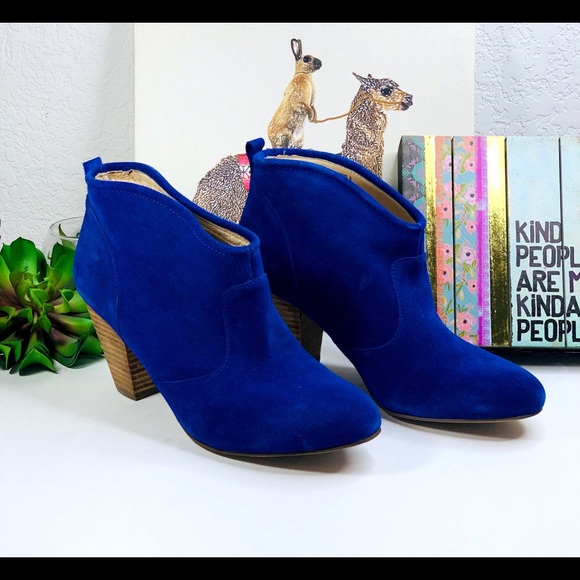 bright blue ankle boots
